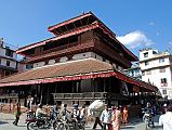 Kathmandu Durbar Square 04 01 Kasthamandap Temple Kathmandu gets its name from the three-story Kasthamandap Temple at the southwestern end of Kathmandu Durbar Square. Kasthamandap is said to be Kathmandus oldest building, built by King Laxmi Narsingha Malla at the beginning of the 12C from the wood of a single tree. However, most of what is now seen is from renovations after 1630.